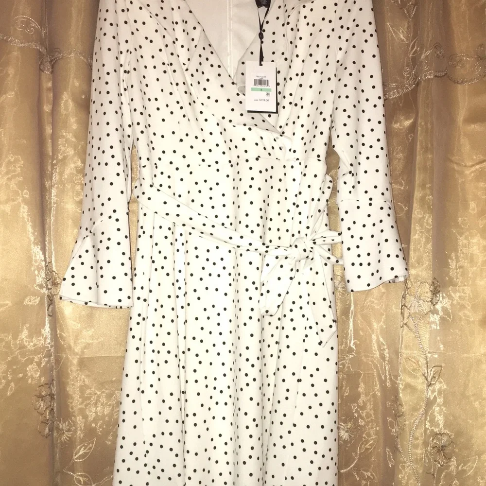 Size 8 DKNY Kate Spade ♠️ Vibes POLKA DOTS WRAP DRESS - Picture 8 of 8